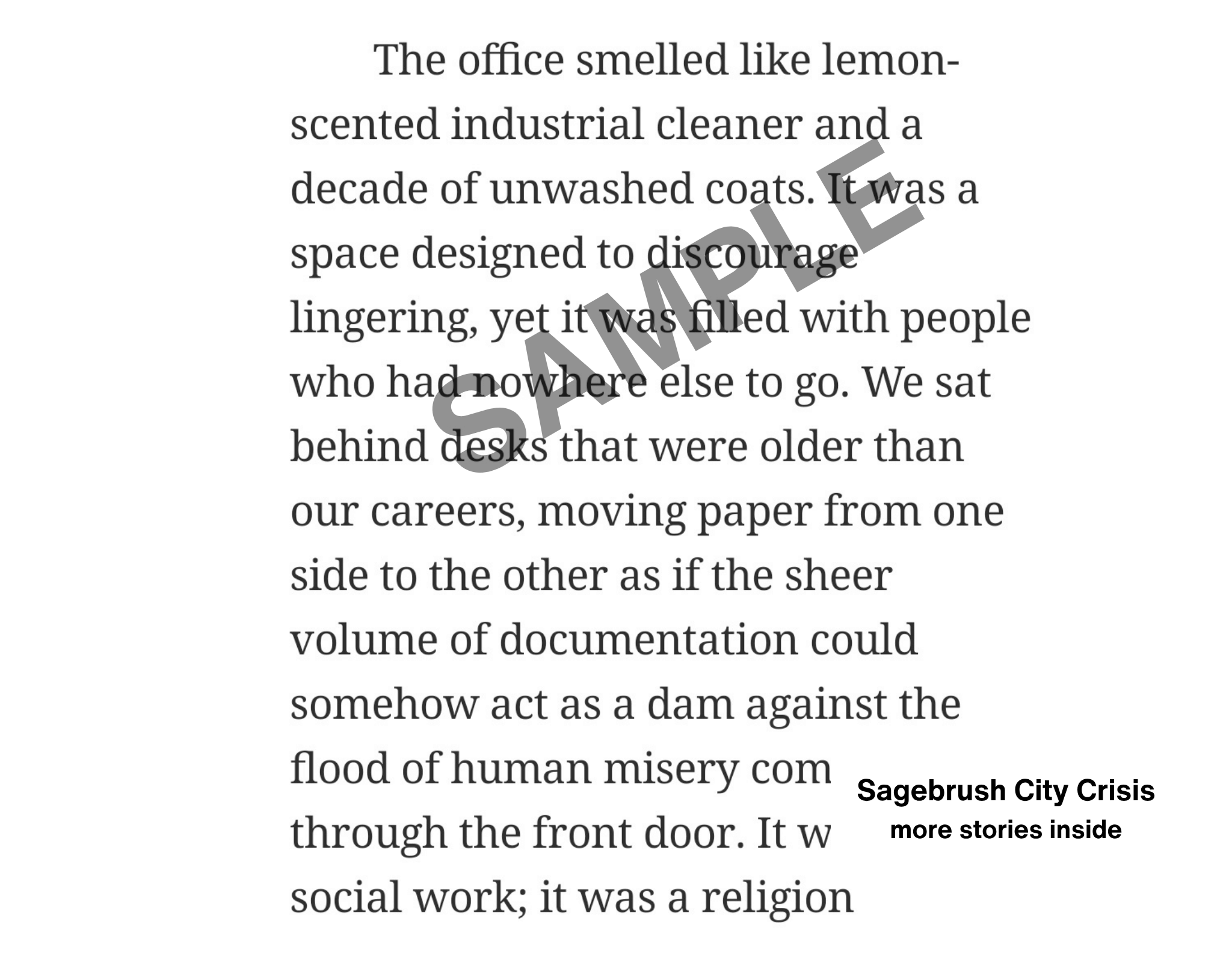 Text excerpt from a story about an office environment with descriptive language.